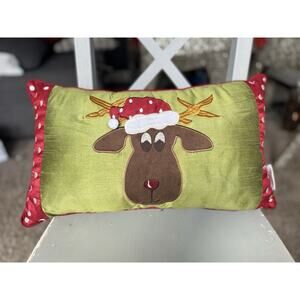 The Royal Standard Christmas Reindeer Pillow Holiday Decor Red Green Polka Dot